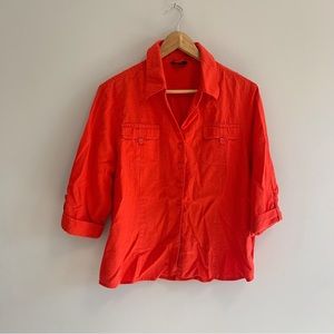Haggar Linen Blend Button Down Red Cardigan Shirt